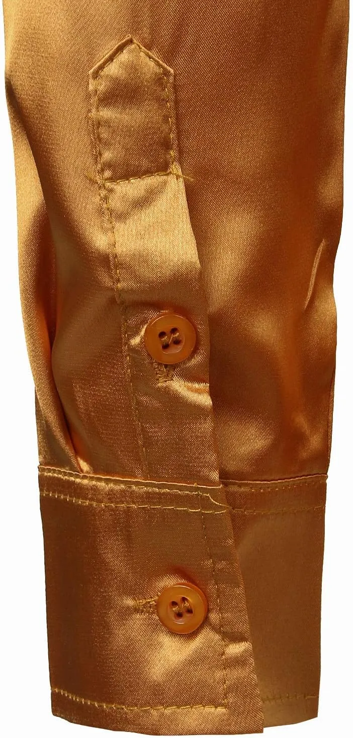 ZEROYAA Men's Luxury Shiny Silk Like Satin Button Up Dress Shirts